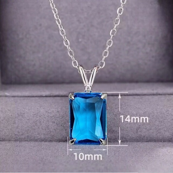 Natural Blue Topaz Clear White Topaz Pendant Necklace 925 Silver - Picture 2 of 4